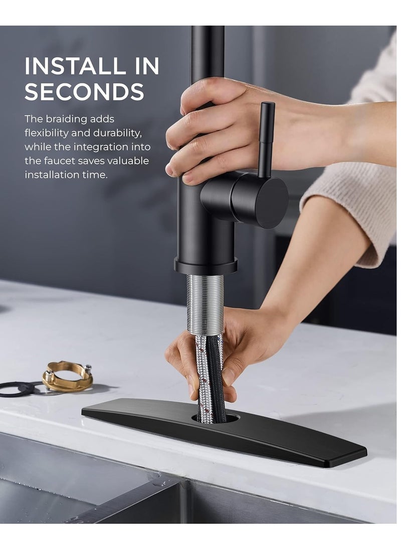 TRASSLE Kitchen Faucet with Pull Down Sprayer, Brushed Nickel Faucet for Kitchen Sink, Stainless Steel Single Handle Pull Out Kitchen Sink Faucet (Black) - Image 4