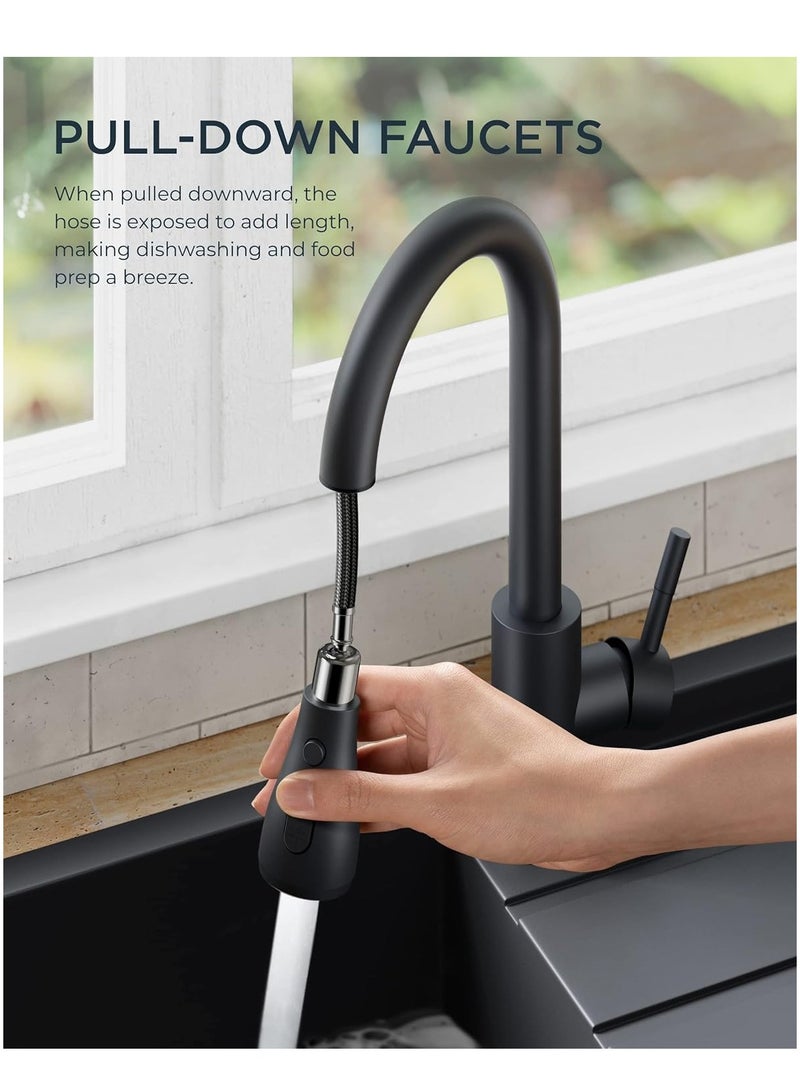 TRASSLE Kitchen Faucet with Pull Down Sprayer, Brushed Nickel Faucet for Kitchen Sink, Stainless Steel Single Handle Pull Out Kitchen Sink Faucet (Black) - Image 5