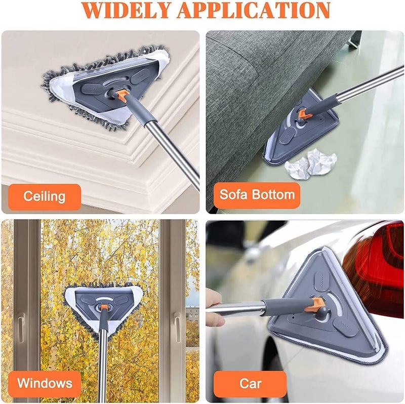 Calyrex Rotatable Triangle Mop with Long Handle Microfiber Flat Floor mop Rotatable Cleaning Brush Glass Wiper Window Cleaner Floor Cleaning Car Glass Cleaning Scraper Dust Mop Multicolor - Image 4