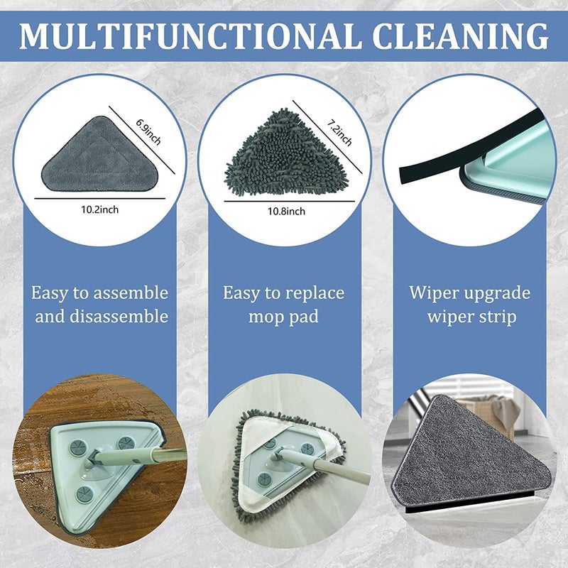 Calyrex Rotatable Triangle Mop with Long Handle Microfiber Flat Floor mop Rotatable Cleaning Brush Glass Wiper Window Cleaner Floor Cleaning Car Glass Cleaning Scraper Dust Mop Multicolor - Image 5