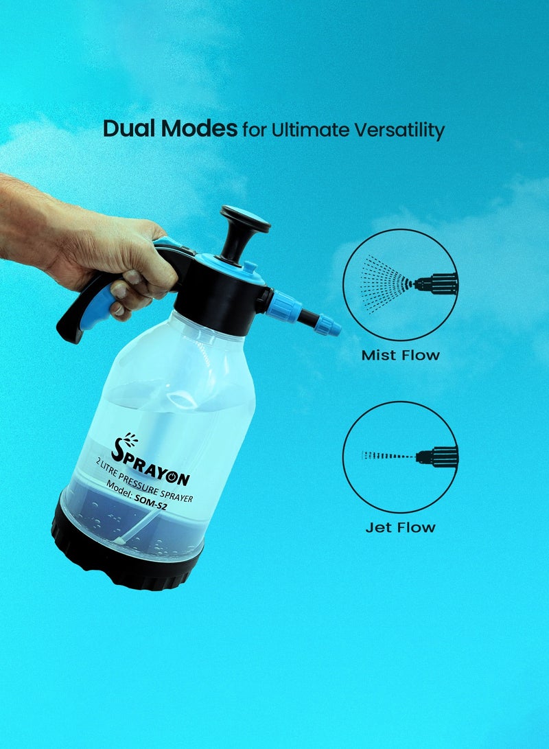 سبرايون SPRAYON بخاخ ضغط يدوي بسعة 2 لتر – متعدد الاستخدامات للحدائق، والتنظيف المنزلي، وغسيل السيارات مع فوهة قابلة للتعديل وعصا ممتدة - Image 3