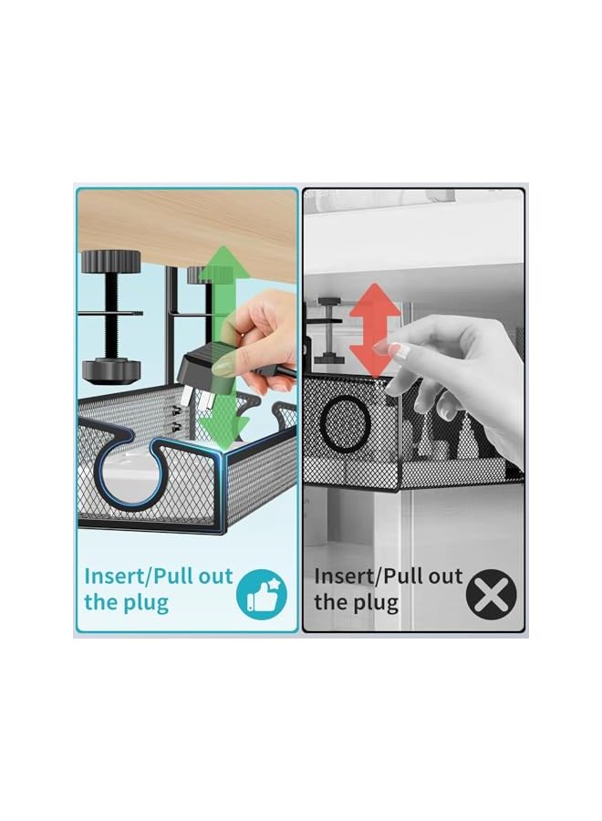 promass Under Desk Cable Management Tray Black, No Drill Desk Cable Management Organizer with Clamp for Desk Wire Management, Desk PC Cord Organizer Accessories & Workspace Organizers for Office, Home - Image 4