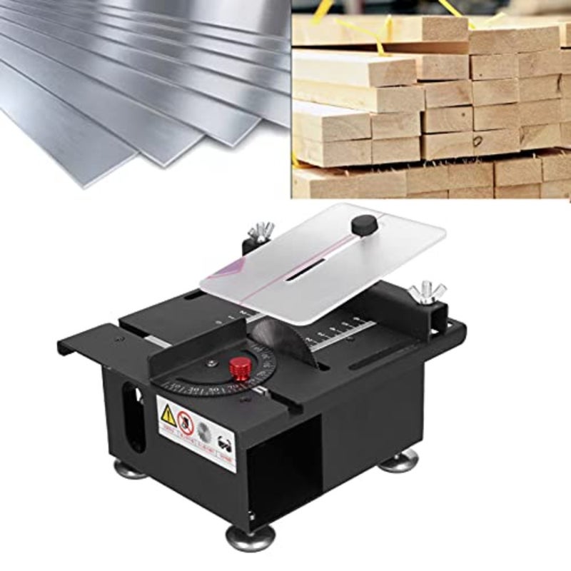 منشار طاولة صغير 100 وات، آلة قطع قابلة للتعديل بسكك منزلقة للأعمال الخشبية، 7 تروس سرعة، قطع 0-90 درجة، 0-6000 دورة/دقيقة، سبائك الألومنيوم، تيار مستمر 24 فولت، قطر الشفرة 2.5 بوصة - Image 3