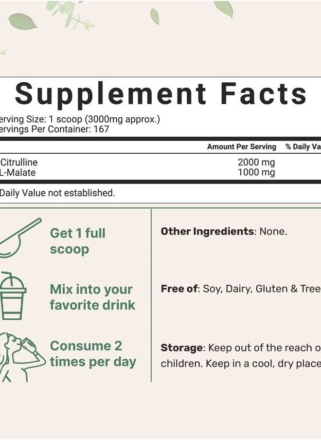 Micro Ingredients - Pure L Citrulline Malate 2:1 Powder, 500 Grams, Filler Free, Vegan Citrulline Supplement and Citrulline Nitrate, Supports Muscle Performance, Endurance and Strength, Unflavored, Dissolve Easily - Image 1