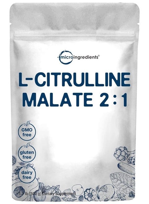 Pure L Citrulline Malate 2:1 Powder, 500 Grams, Filler Free, Vegan Citrulline Supplement and Citrulline Nitrate, Supports Muscle Performance, Endurance and Strength, Unflavored, Dissolve Easily