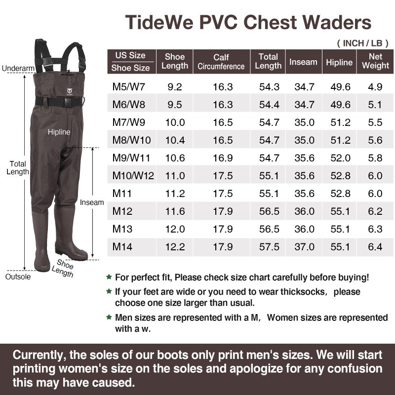 TIDEWE Bootfoot Chest Wader, 2-Ply Nylon/PVC Waterproof Fishing & Hunting Waders with Boot Hanger for Men and Women Brown Size 10 - Image 5