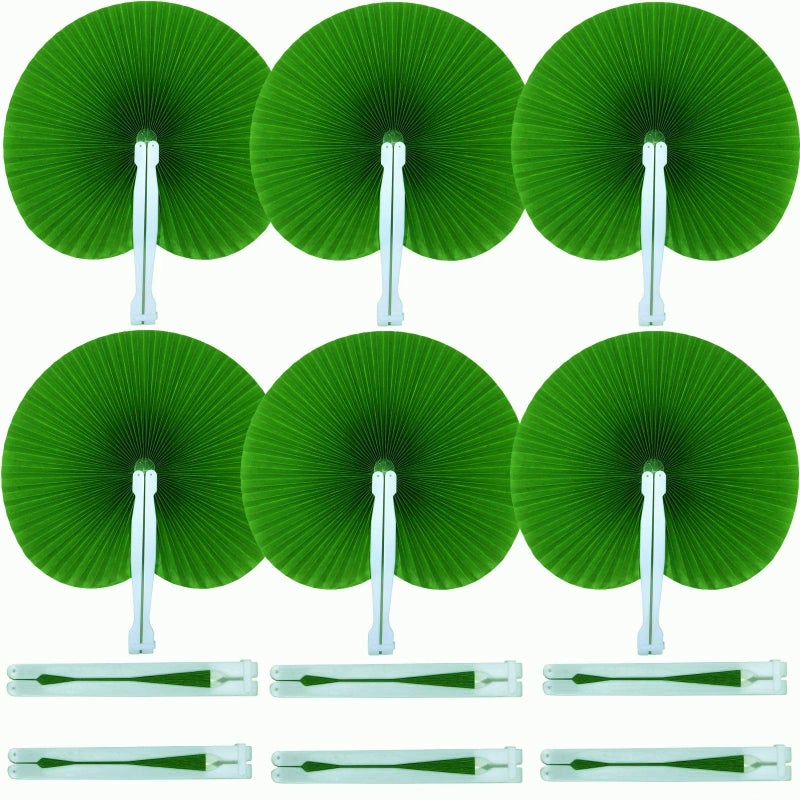 Bestage 20 Pieces Decorative Paper Folding Hand Fans HandheldGrass Green Round Wedding Foldable Fans Chinese and Japanese Fans Bulk for Bridal Guest Church Party Favors Dancing Birthday DIY