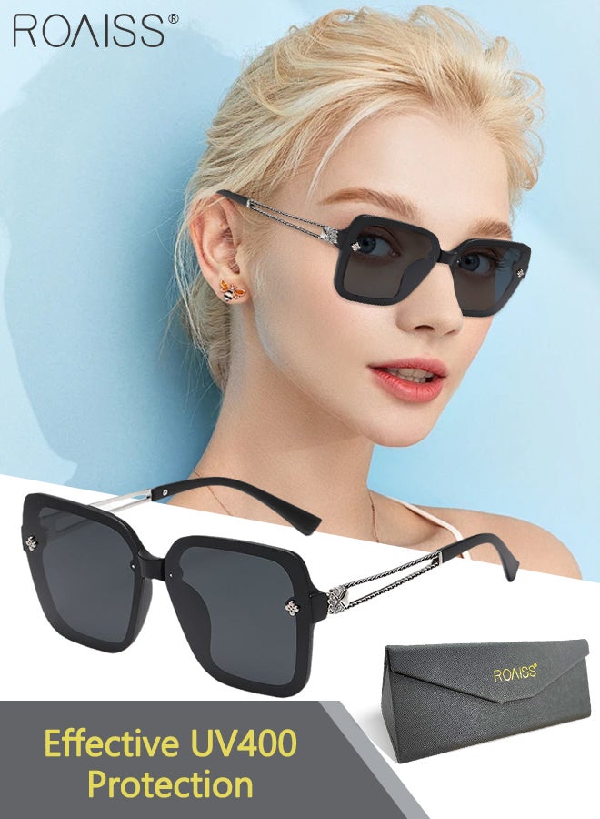 رويس نظارات شمسية مربعة مستقطبة للنساء، نظارات شمسية للحماية من الأشعة فوق البنفسجية 400 بإطار TR ومعدني، نظارات شمسية عصرية مضادة للتوهج للقيادة والصيد والسفر، مقاس 65 مم - Image 1