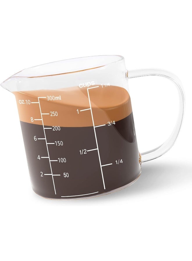 Newness Newness Glass Measuring Cup with Handle, 300 ML (0.3 Liter, 1 1/4 Cup) Measuring Cup with Three Scales (OZ, Cup, ML/CC) and V-Shaped Spout, Measuring Beaker for Kitchen or Restaurant, Easy to Read  - Image 1