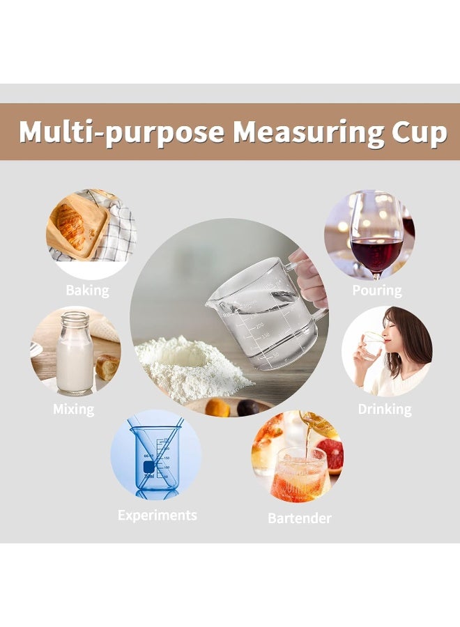 Newness Glass Measuring Cup with Handle, 300 ML (0.3 Liter, 1 1/4 Cup) Measuring Cup with Three Scales (OZ, Cup, ML/CC) and V-Shaped Spout, Measuring Beaker for Kitchen or Restaurant, Easy to Read