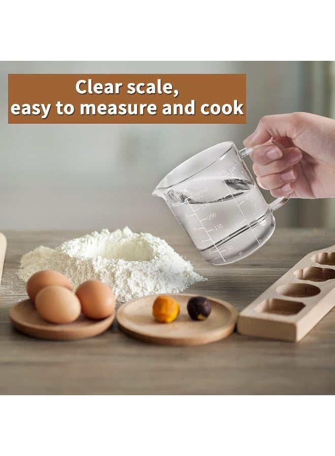 Newness Glass Measuring Cup with Handle, 300 ML (0.3 Liter, 1 1/4 Cup) Measuring Cup with Three Scales (OZ, Cup, ML/CC) and V-Shaped Spout, Measuring Beaker for Kitchen or Restaurant, Easy to Read