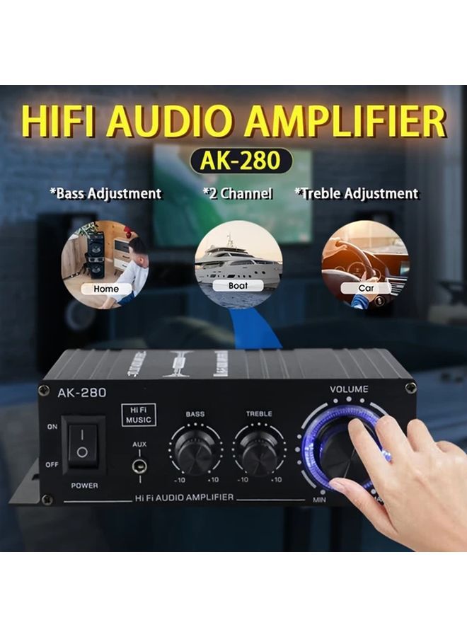 AK 280 600W 2 Channel Mini HiFi Stereo Amplifier With Bass Treble Control For Home PC TV Speakers - Image 1
