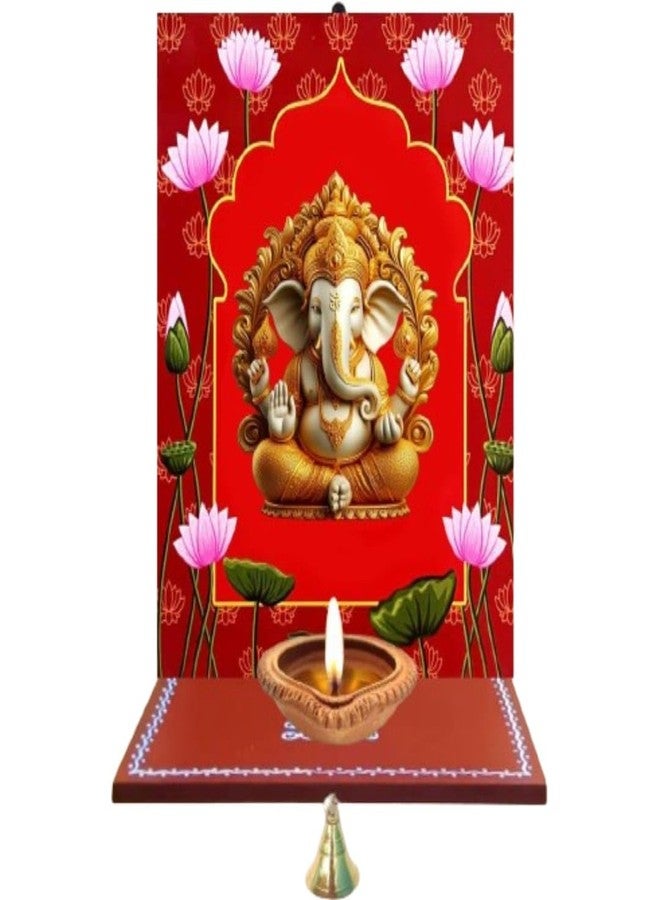 Handmade Vilakku Madam Lord Ganesh | Mada Vilakku for Home Entrance | Diya Stand Single Pieces with Pair Bells | Wall Mount Diya Stand | Traditional Madam for Pooja | Vilakku Madam - Image 1