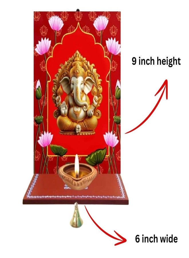 Handmade Vilakku Madam Lord Ganesh | Mada Vilakku for Home Entrance | Diya Stand Single Pieces with Pair Bells | Wall Mount Diya Stand | Traditional Madam for Pooja | Vilakku Madam - Image 2