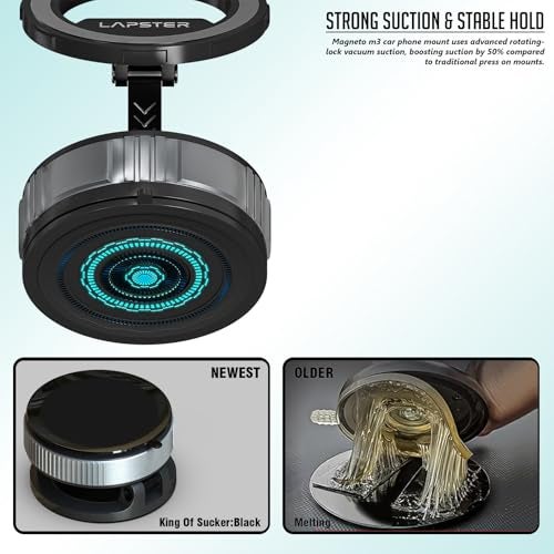 ls lapster Lapster Magneto M3 Magnetic Phone Holder with Vacuum Suction 360° Rotation | Universal Car Mount for Dashboard, Gym, Mirror & Shower | Hands-Free Mobile Stand Compatible with All Smartphones. - Image 2