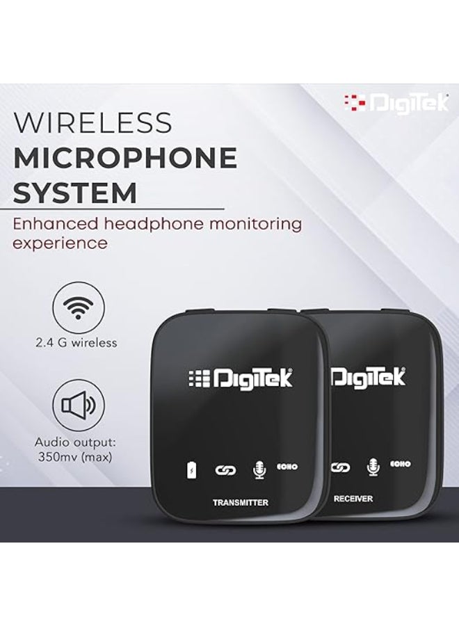 Digitek Renewed - DWM 101 Wireless Microphone System With ANC Noise Reduction - Black - Image 2