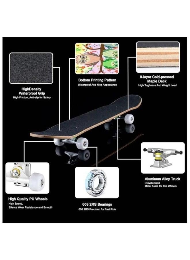 ألواح تزلج كاملة، قياسية مع أنماط ملونة مرسومة عشوائياً، احترافية للمبتدئين من الأولاد والبنات والمراهقين - Image 5