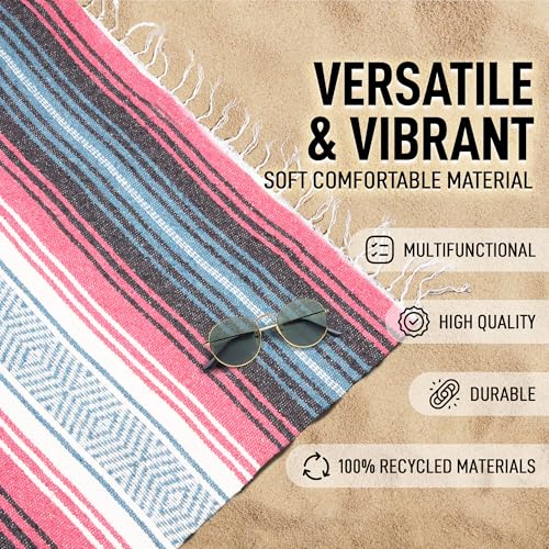 Hydration Nation Authentic Large Handwoven Mexican Striped Throw Blanket - Soft, Durable, Eco-Friendly - 70"x50" - Azure - Image 2