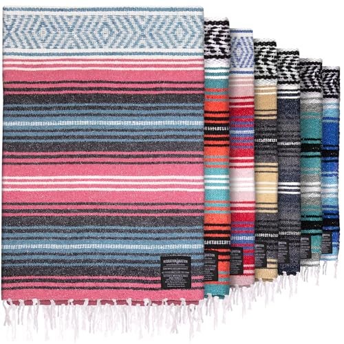 Hydration Nation Authentic Large Handwoven Mexican Striped Throw Blanket - Soft, Durable, Eco-Friendly - 70"x50" - Azure - Image 1