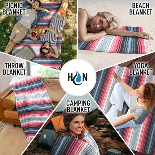 Hydration Nation Authentic Large Handwoven Mexican Striped Throw Blanket - Soft, Durable, Eco-Friendly - 70"x50" - Azure - Image 3