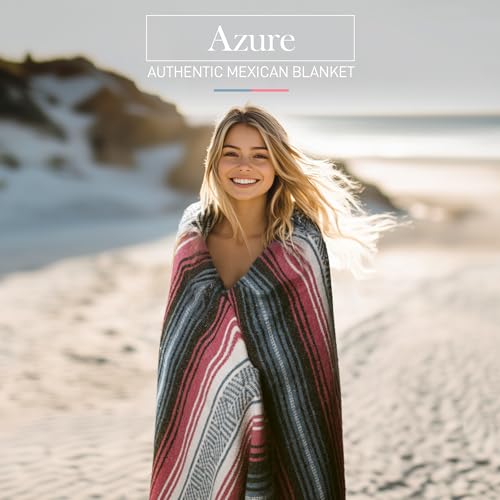 Hydration Nation Authentic Large Handwoven Mexican Striped Throw Blanket - Soft, Durable, Eco-Friendly - 70"x50" - Azure - Image 5