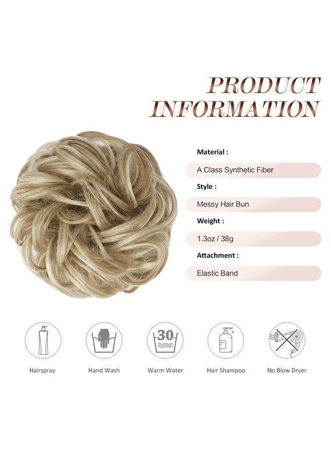 FESHFEN قطعة شعر كعكة فوضوية - كعكة شعر مموجة ومجعدة مرنة، إكسسوارات شعر صناعية للنساء والفتيات، بني رمادي فاتح وشقراء مبيضة 1 قطعة - Image 5