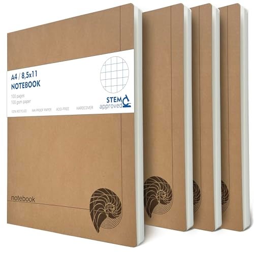 le vent A4 Grid Notebook Set – 4 Pack Graph Paper Journals, 100 Pages, 100gsm, Lay Flat, Eco-Friendly, 8.5x11 Hardcover Look for School, Office, Engineers & Students - Image 1