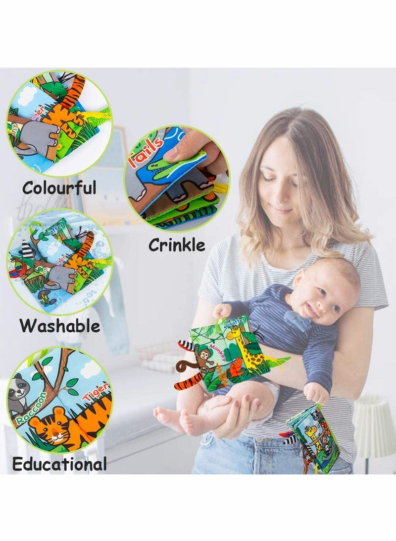 Excefore Baby Soft Books, Bath Baby Cloth Book, First Year 3D Animals Tails Crinkle Sensory Touch and Feel Book Fabric Activity - Image 3