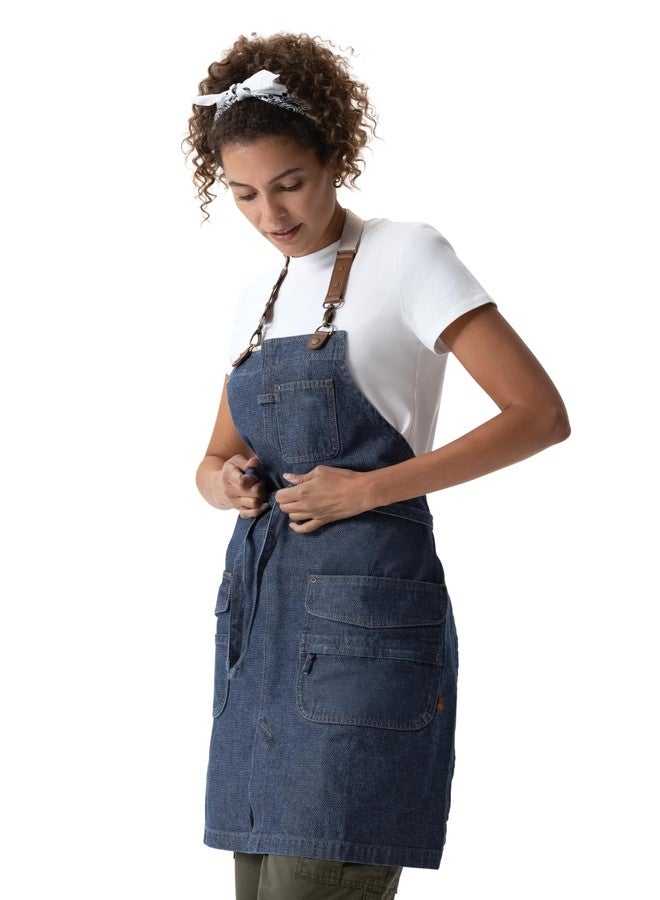 Chef Works Unisex Craftsman Bib Apron, Indigo Blue, One Size - Image 1