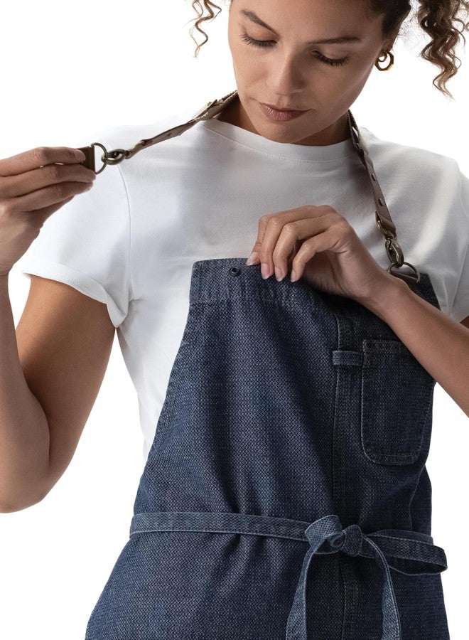 Chef Works Unisex Craftsman Bib Apron, Indigo Blue, One Size - Image 2