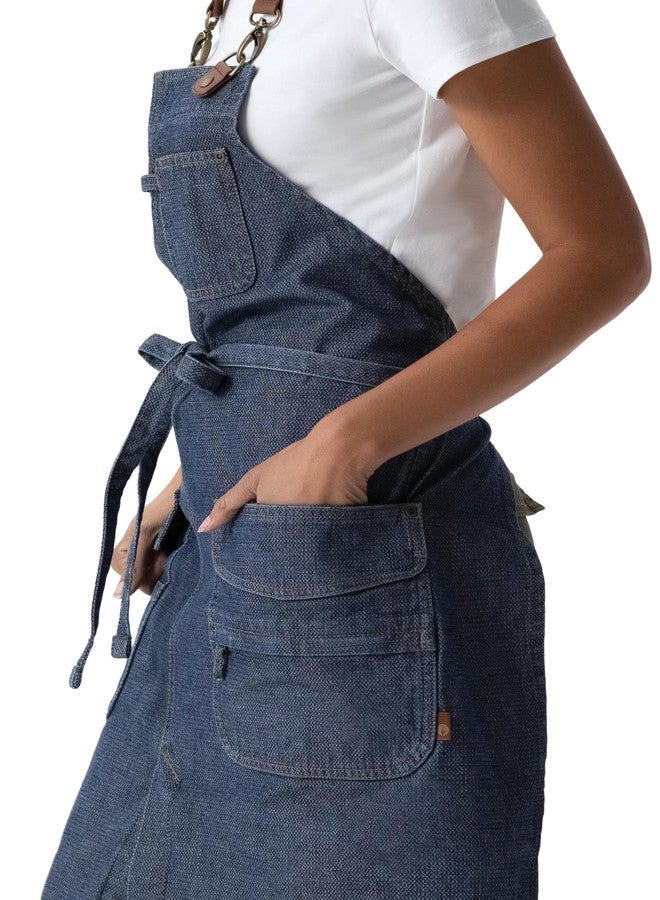 Chef Works Unisex Craftsman Bib Apron, Indigo Blue, One Size - Image 3
