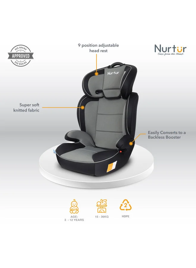نورتر Jupiter BabyKids 3in1 Car Seat Booster Seat Adjustable Backrest Extra Protection 5Point Safety Harness 9 months to 12 years Upto 36kg Official Product
