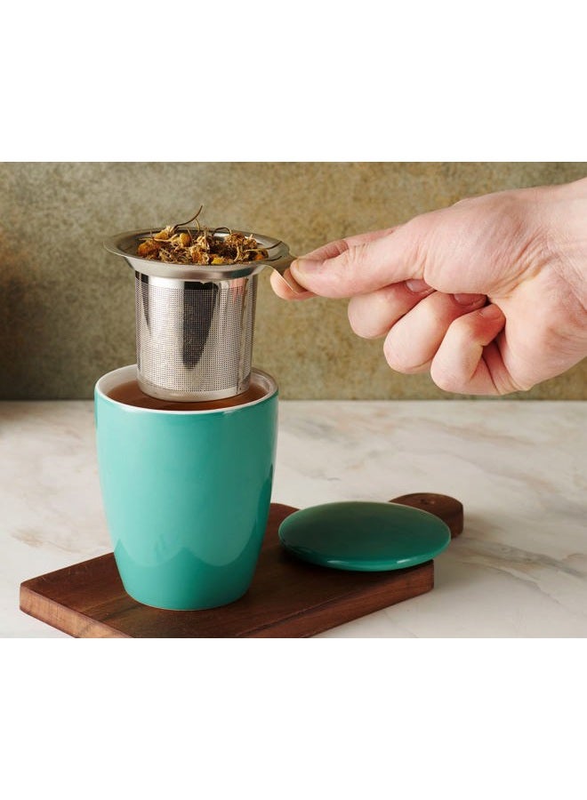 Godinger Tea Cup with Lid and Infuser, Porcelain Teacups with Stainless Steel Filter, Tea Mugs, Tea Gifts for Tea Lovers, Set of 2, 15oz - Image 3