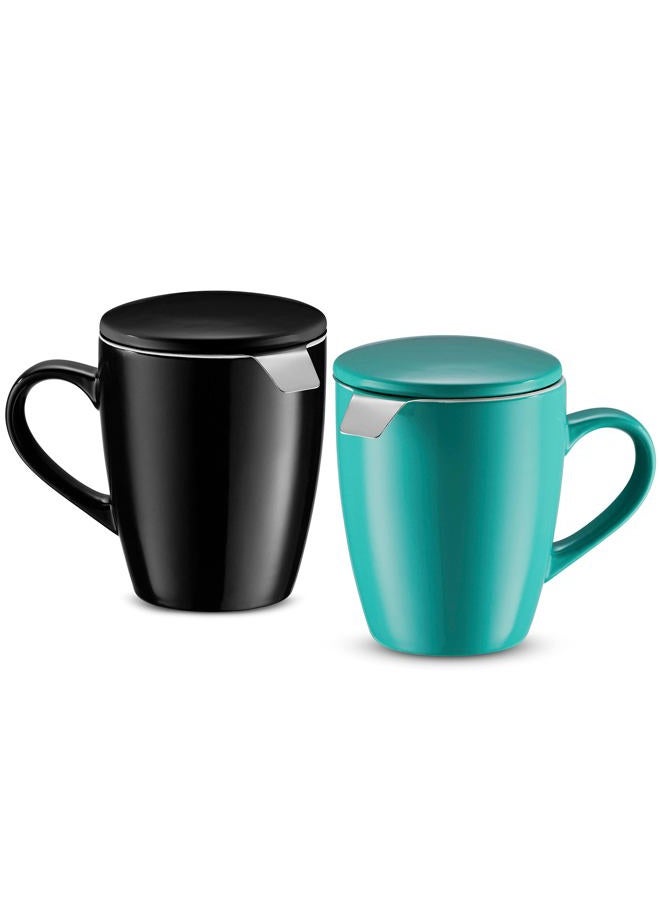Godinger Tea Cup with Lid and Infuser, Porcelain Teacups with Stainless Steel Filter, Tea Mugs, Tea Gifts for Tea Lovers, Set of 2, 15oz - Image 1