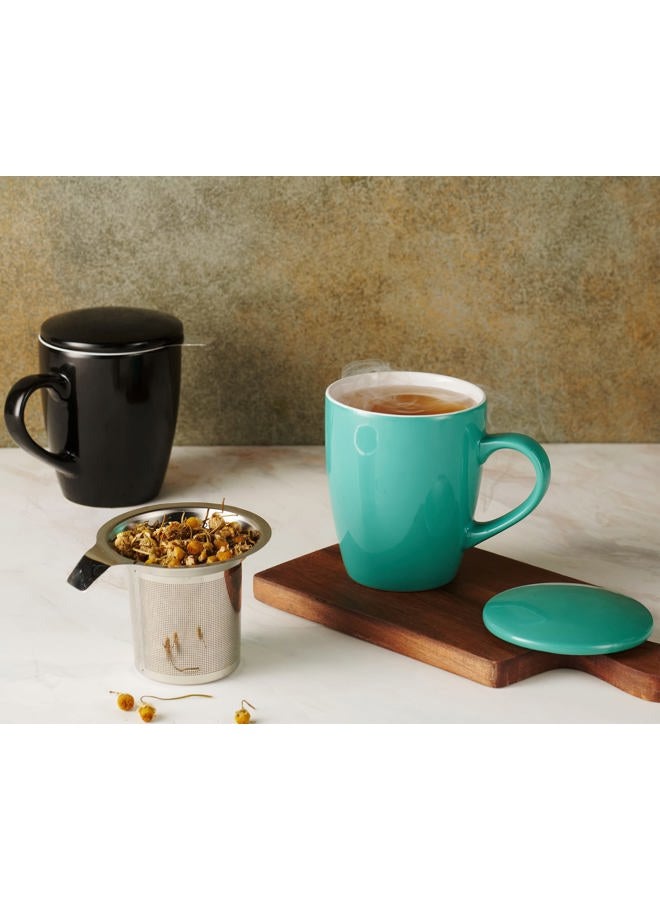 Godinger Tea Cup with Lid and Infuser, Porcelain Teacups with Stainless Steel Filter, Tea Mugs, Tea Gifts for Tea Lovers, Set of 2, 15oz - Image 5