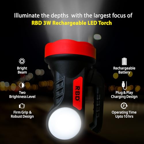 RBD Chowkidar 2.0 Powerful Torch | 4000mAh Battery 3.7V | 700 Meter Long Range | Tough & Shockproof Body | Type-C Fast Charger | Heavy Duty LED Flashlight for Outdoor & Security Use - Image 2