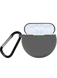 LIXES Silicone Case Cover for Huawei FreeBuds 3 with Carabiner, Anti-Shock Full Protection, Charging Port Accessibility - Grey  - Image 1