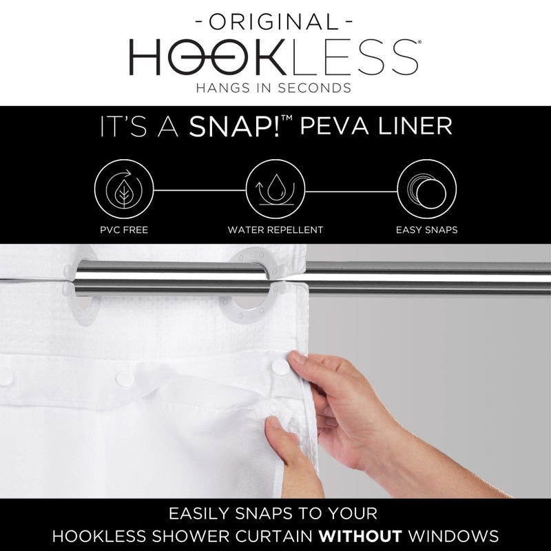 Hookless It's A Snap! Plastic PEVA Snap-In Replacement Shower Curtain Liner for Hookless Curtain with No Sheer Window, 70" x 69", Water-Repellent, Easy Install, Frost - Image 3