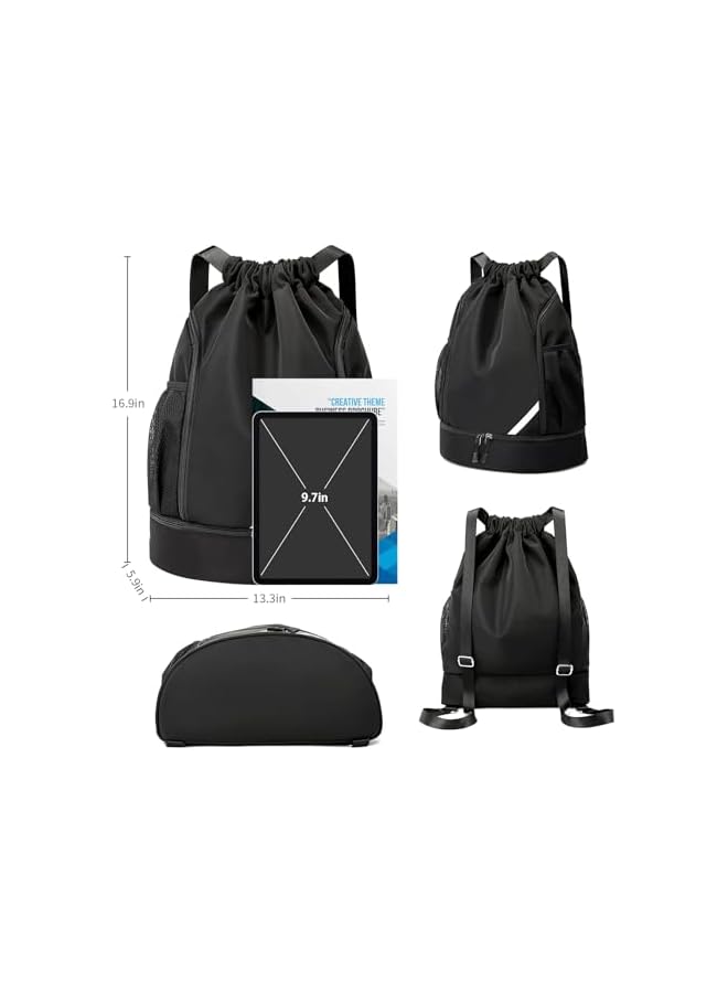 PROMASS Drawstring Backpack Water Resistant String Bag Gym Sports With Shoe Compartment Side Mesh Pockets For Women Men - Image 5