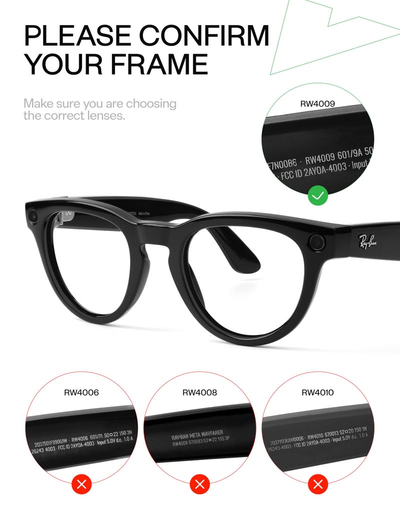 Mryok UV400 Replacement Lenses Compatible with Ray-Ban Meta Headliner RW4009 50mm - HD Clear Anti Blue Light - Image 3