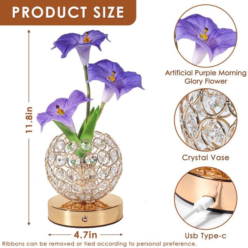 Lazzgan Morning Glory Flower Lamp, Rechargeable Cordless Touch Table Lamp, 3 Color Dimmable LED Night Light, Bedroom Bedside Touch Nightstand Lamp Artificial Flowers Housewamring, Gifts for Women Mom - Image 4