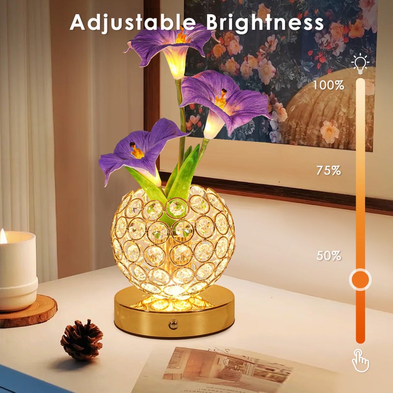 Lazzgan Morning Glory Flower Lamp, Rechargeable Cordless Touch Table Lamp, 3 Color Dimmable LED Night Light, Bedroom Bedside Touch Nightstand Lamp Artificial Flowers Housewamring, Gifts for Women Mom - Image 3