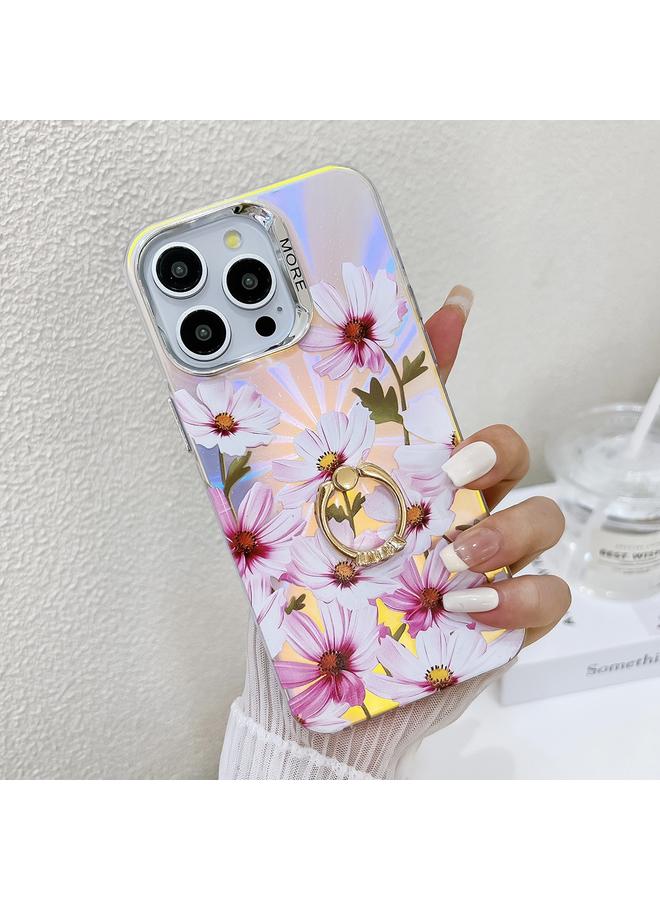 S-TOP Case For iPhone 14 Pro Max Electroplating Laser Flower Ring Holder TPU Phone Case - Image 1