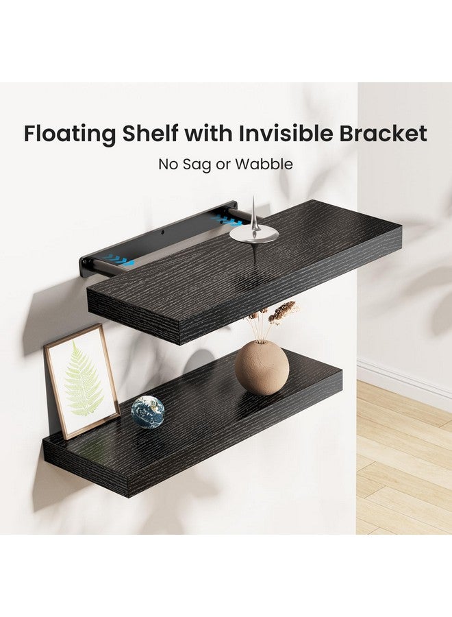 AMADA HOMEFURNISHING AMADA HOMEFURNISHING Floating Shelves Black, Wall Shelves with Invisible Brackets for Bedroom, Bathroom, Living Room, Kitchen, Set of 3 - AMFS07 - Image 3