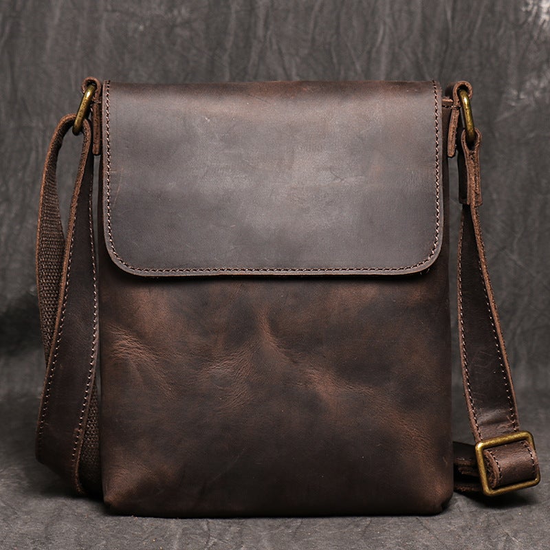 Dropshipping New Retro Crazy Horse Cowhide Shoulder Bag Simple Crossbody Bag Genuine Leather Men'S Bag Large Capacity Ipad Bag - Image 2