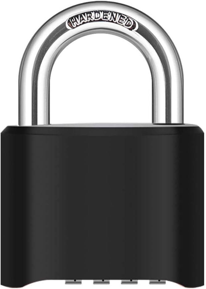 قفل تركيبة قوي بأربعة أرقام مقاوم للماء للاستخدام الخارجي مع سلسلة 1.3 بوصة للبوابات والأسوار وصناديق الأدوات والحالات والتخزين والأقفال الرياضية والأقفال المدرسية (أسود) - Image 1