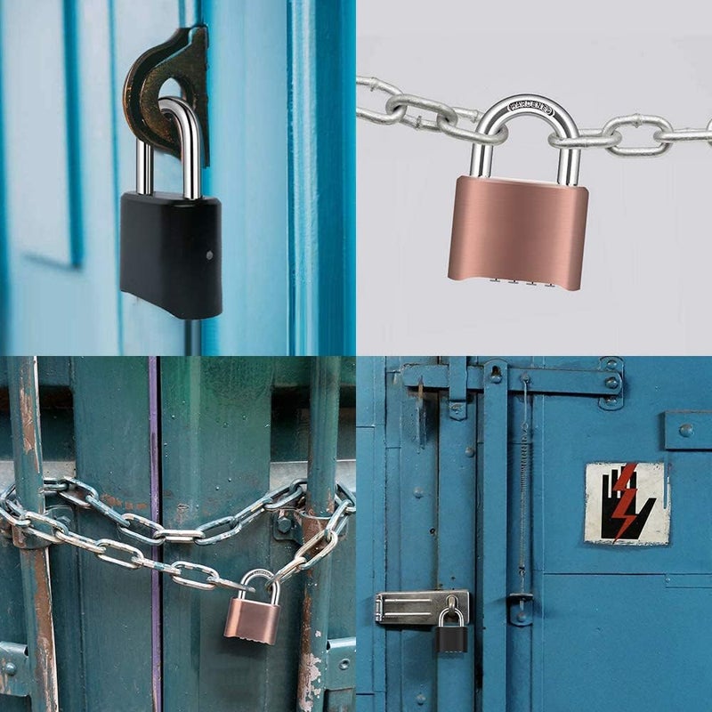 قفل تركيبة قوي بأربعة أرقام مقاوم للماء للاستخدام الخارجي مع سلسلة 1.3 بوصة للبوابات والأسوار وصناديق الأدوات والحالات والتخزين والأقفال الرياضية والأقفال المدرسية (أسود) - Image 3