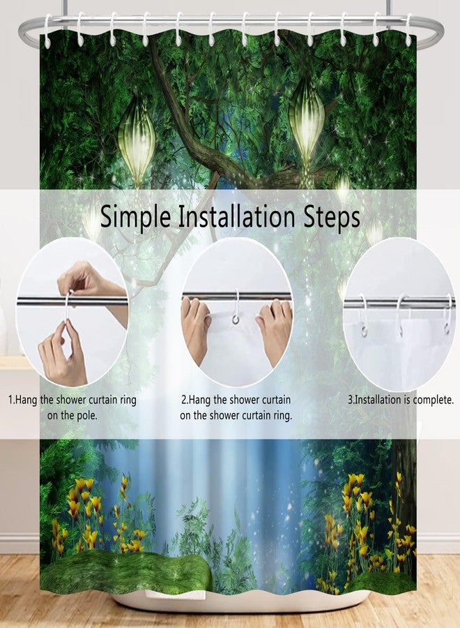 Renaiss 72x72 Inches Enchanted Forest Shower Curtain Fairy Tales Magic Tree Full Moon Lanterns Jungle Fantasy Wonderland Shower Curtains for Bathroom Decor Waterproof Polyester with Hooks - Image 5