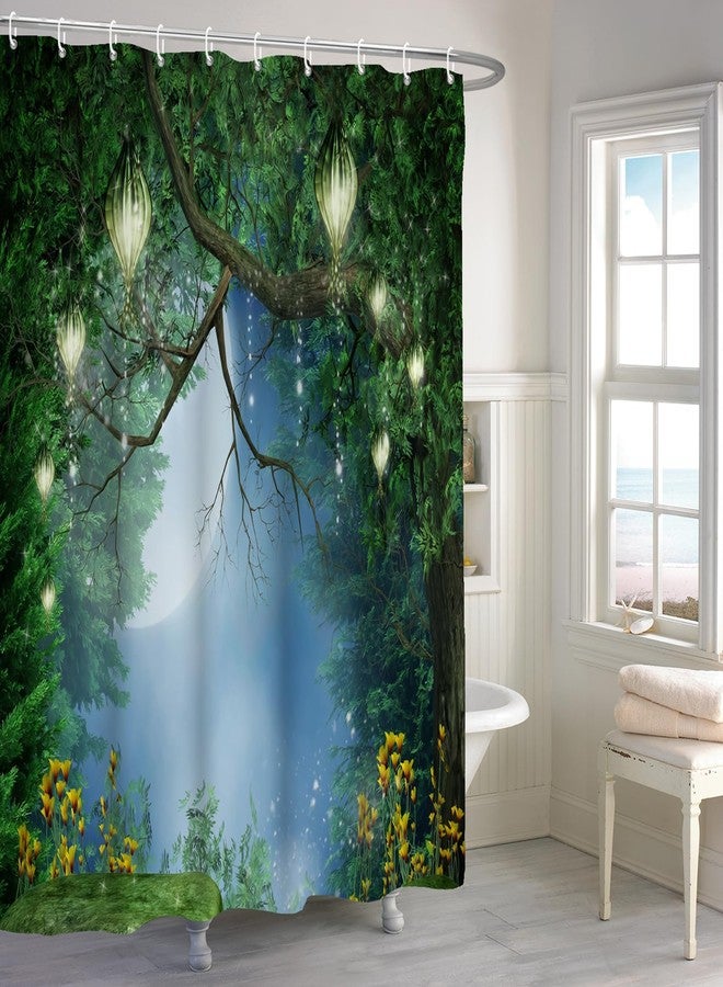 Renaiss 72x72 Inches Enchanted Forest Shower Curtain Fairy Tales Magic Tree Full Moon Lanterns Jungle Fantasy Wonderland Shower Curtains for Bathroom Decor Waterproof Polyester with Hooks - Image 1
