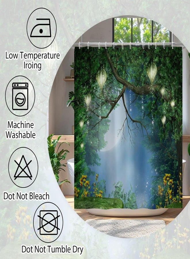 Renaiss 72x72 Inches Enchanted Forest Shower Curtain Fairy Tales Magic Tree Full Moon Lanterns Jungle Fantasy Wonderland Shower Curtains for Bathroom Decor Waterproof Polyester with Hooks - Image 2